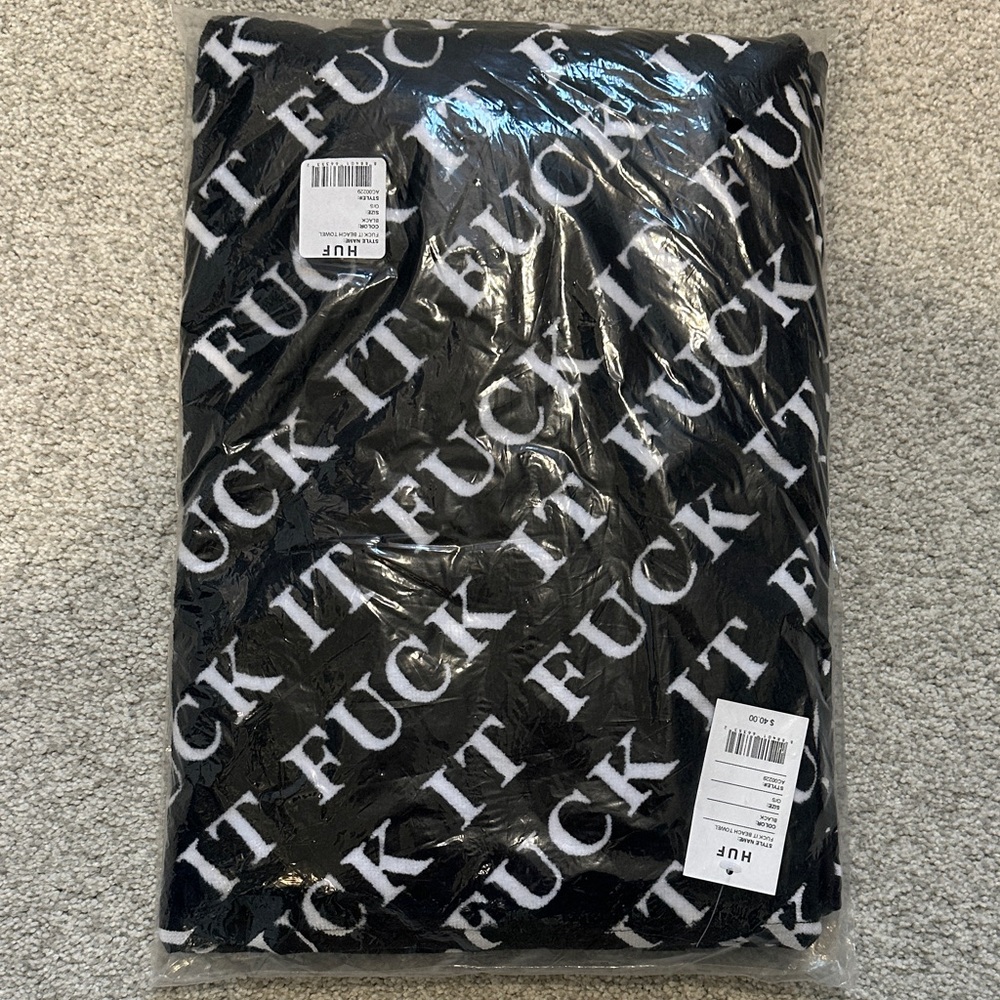 HUF Black and White Text Beach towel